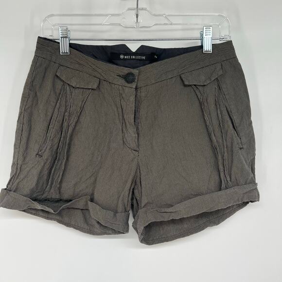Nice Collective Utility Shorts Women's Sze 2 Gray Striped Button-Fly Cuffed Y2K - Picture 1 of 9